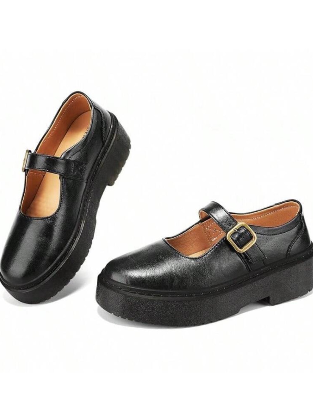 Beauseen Vintage-Style Chunky Platform Mary Jane Shoes - Black - Size 7 US
